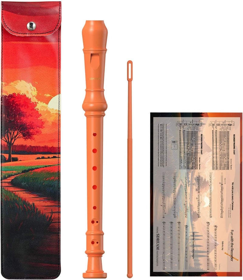SDREAM Soprano Recorder Instrument for Kids and Adults - Beginner 8 Hole German Fingering Recorder Flute With Cleaning Rod, Packing Bag and Sheet Music (Orange) - Image 1